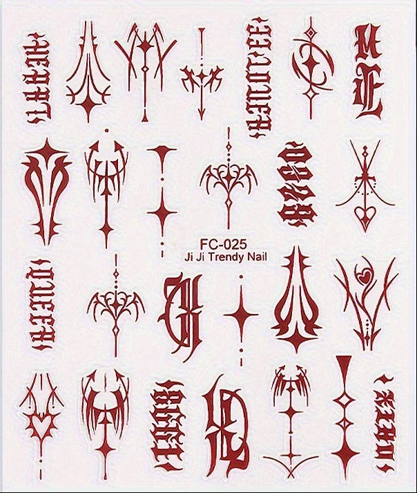 Joyful Nail Gothic Geometric Line & Letter Nail Stickers FC-025