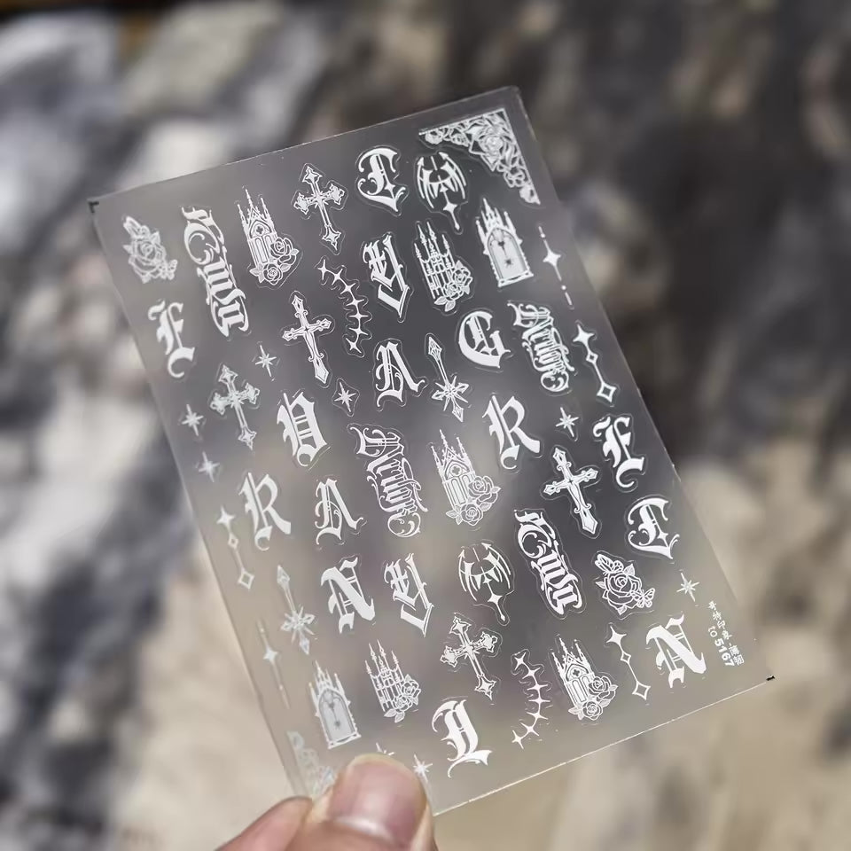 Tomoni Gothic Cross, Letter & Starlight Totem Nail Art Stickers