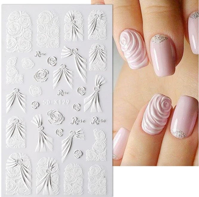 JNBS 5D Embossed Nail Sticker White FLORAL