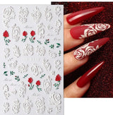 JNBS 5D Embossed Nail Sticker White FLORAL