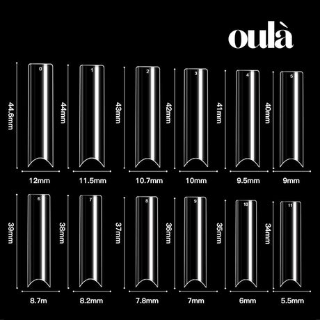 Oulà Nail Enhancement Tips SQUARE 2XL NO & LOW C CURVE (Box of 500 tips)