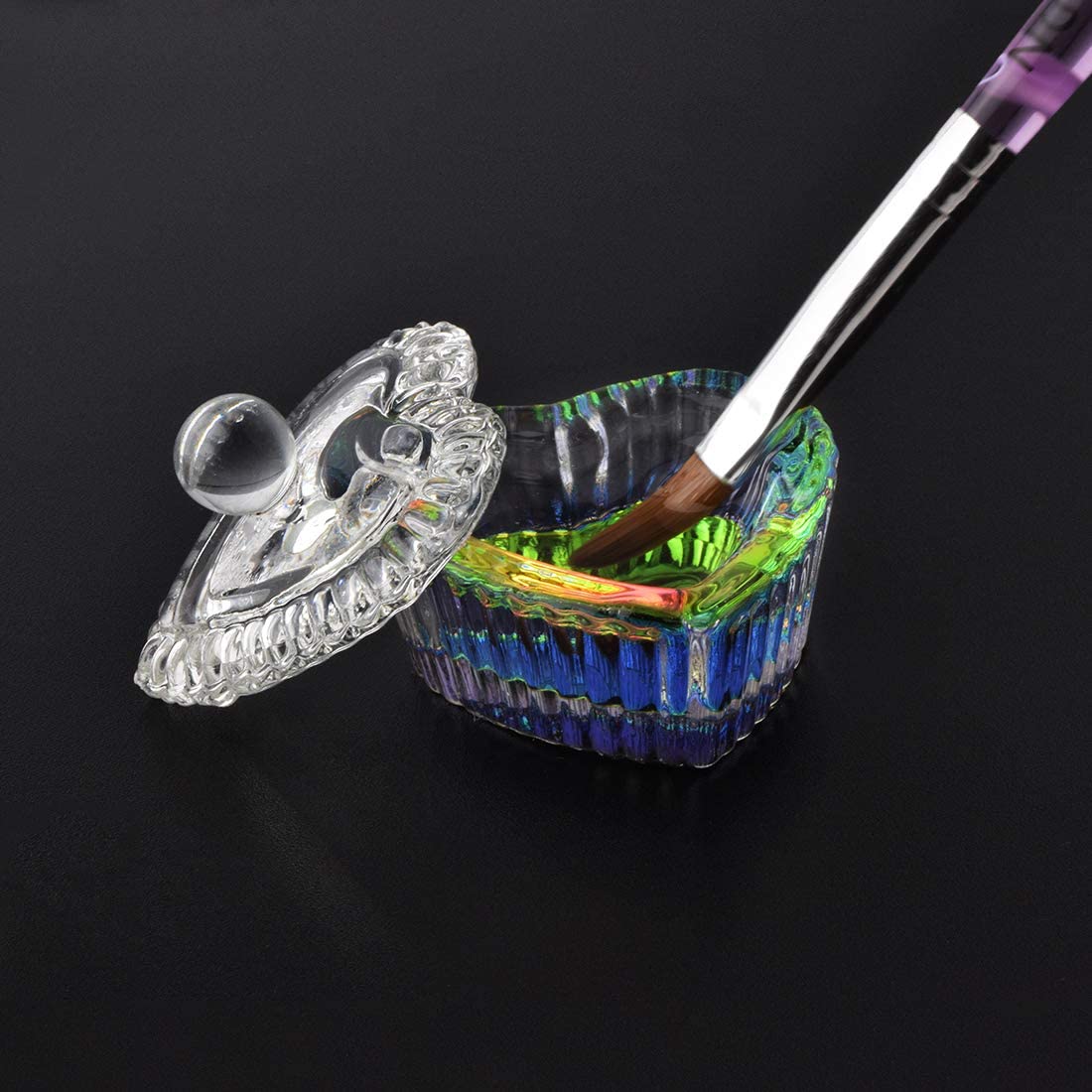 JNBS Mini Rainbow HEART Glass Dappen Dish Lid Bowl (4 x 4 cm 4ML)