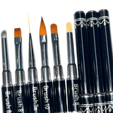JNBS Nail Brush Set - Black Nail Art Brush With Lid (6pcs)