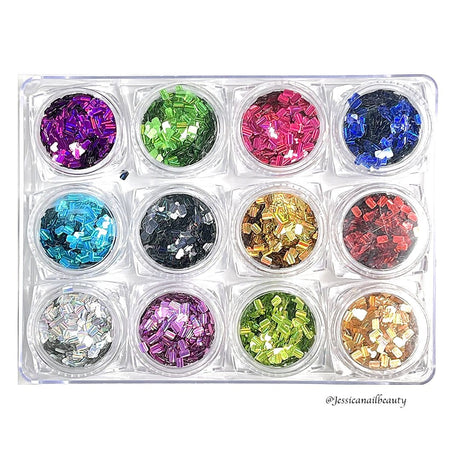 Glitter - Rectangular Shape (Set of 12 jars) - Jessica Nail & Beauty Supply - Canada Nail Beauty Supply - Glitter