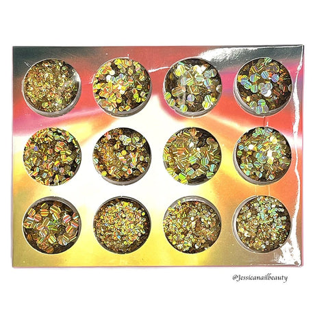 Glitter - Round Gold (Set of 12 jars) - Jessica Nail & Beauty Supply - Canada Nail Beauty Supply - Glitter