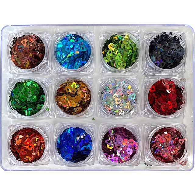 Glitter - Hollow Heart Shaped (Set of 12 jars) - Jessica Nail & Beauty Supply - Canada Nail Beauty Supply - Glitter