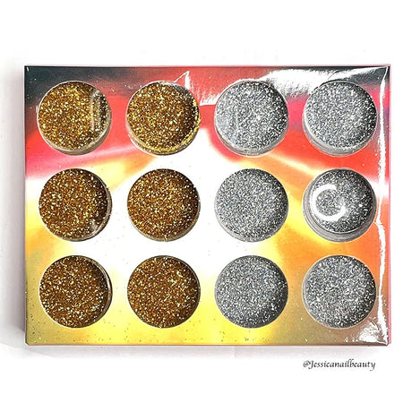 Glitter - Dusty Gold & Silver  (Set of 12 jars) - Jessica Nail & Beauty Supply - Canada Nail Beauty Supply - Glitter