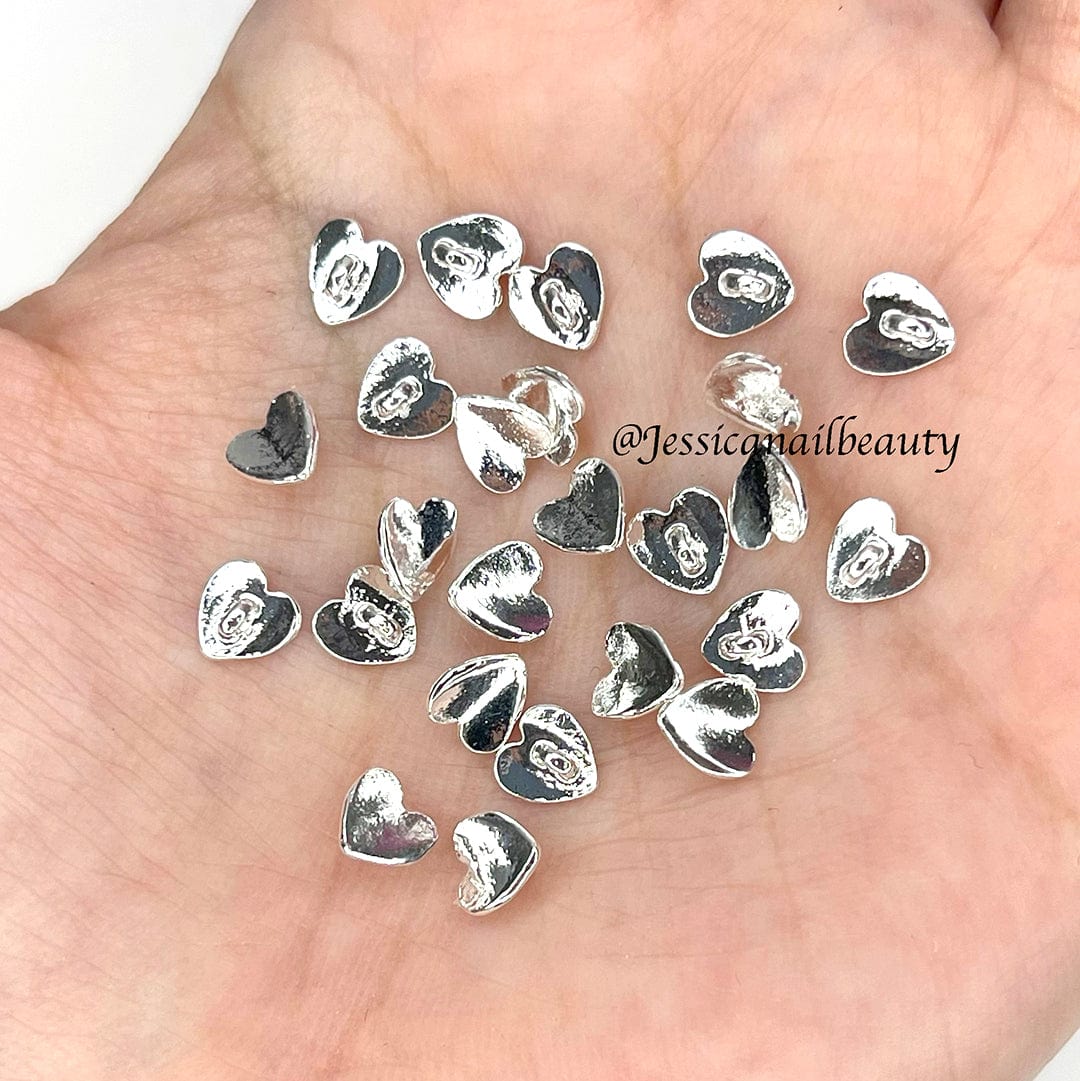 JNBS Nail Piercing Charm 3D Gold & Silver Metal Heart (Bag of 30pcs)
