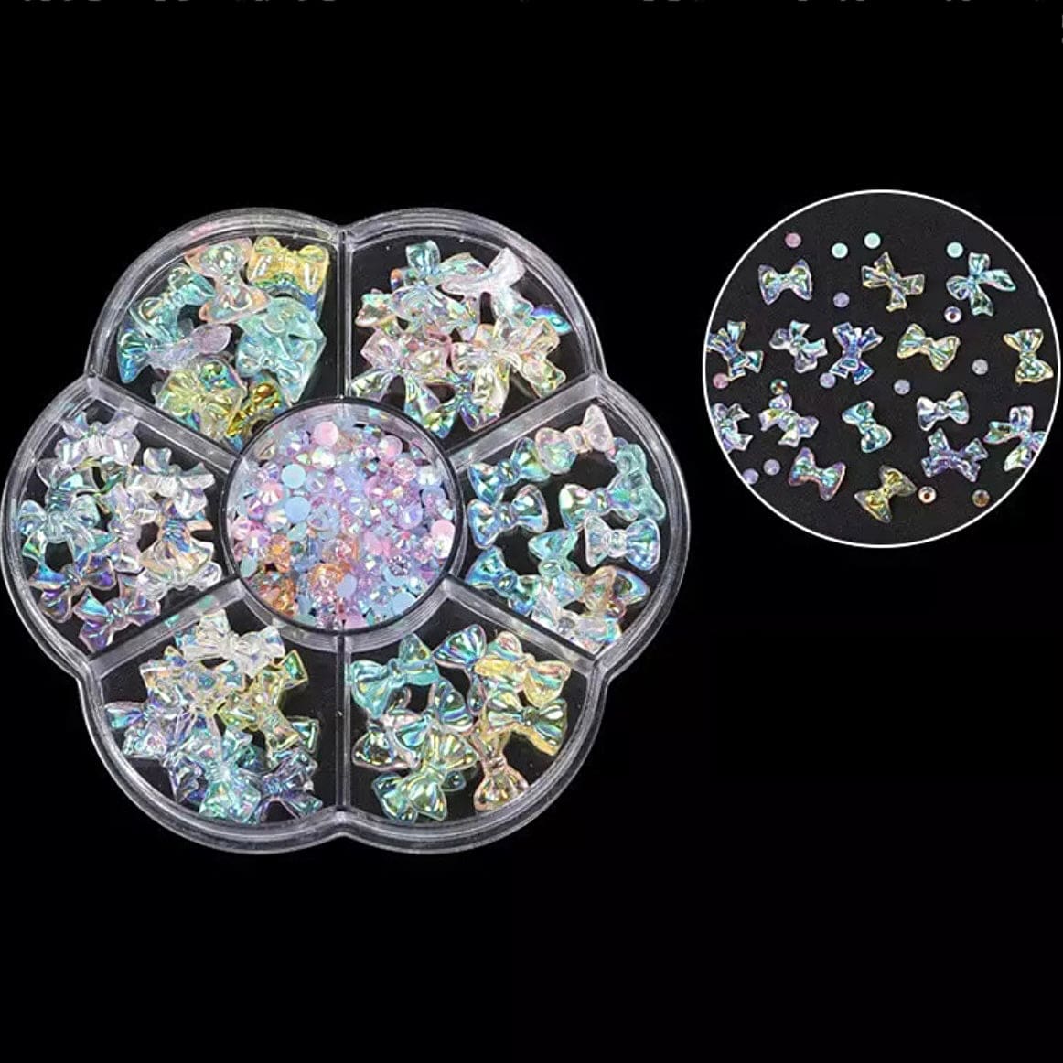 JNBS Nail Charm Resin Aurora Bow Mixed Rhinestone Set (7 grids)