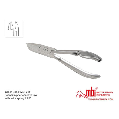 MBI-211 Toenail Nipper Concave Jaw with Wire Spring Size 4.75″ - Jessica Nail & Beauty Supply - Canada Nail Beauty Supply - Toenail Nipper