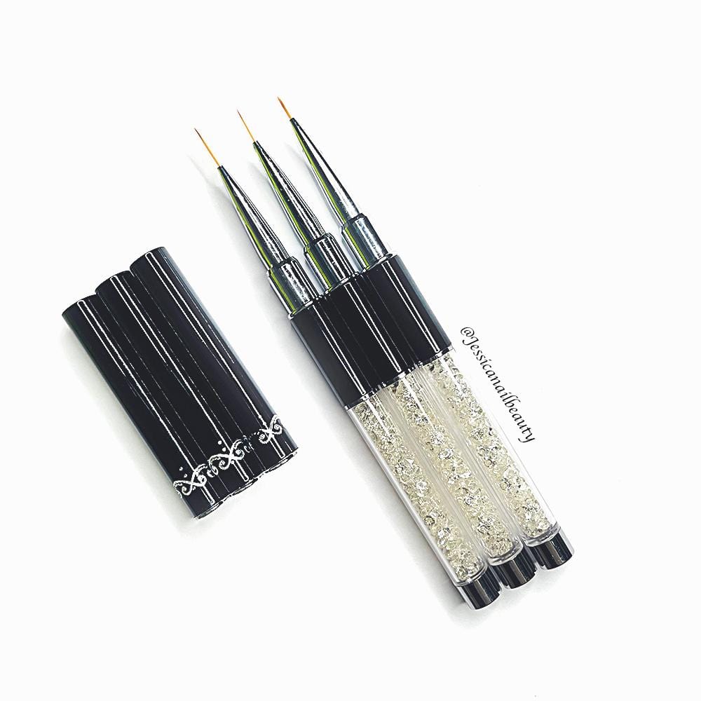 Nail Art Brush - Art Liner Brush - Black/Crystal - (Set of 3pcs) - Jessica Nail & Beauty Supply - Canada Nail Beauty Supply - Art Brush