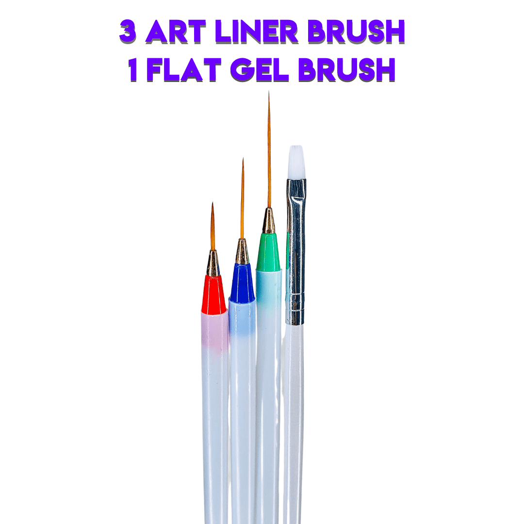 Nail Art Brush - 3 Art Liner & 1 Flat Gel Brush (Set of 4pcs) - Jessica Nail & Beauty Supply - Canada Nail Beauty Supply - Art Brush