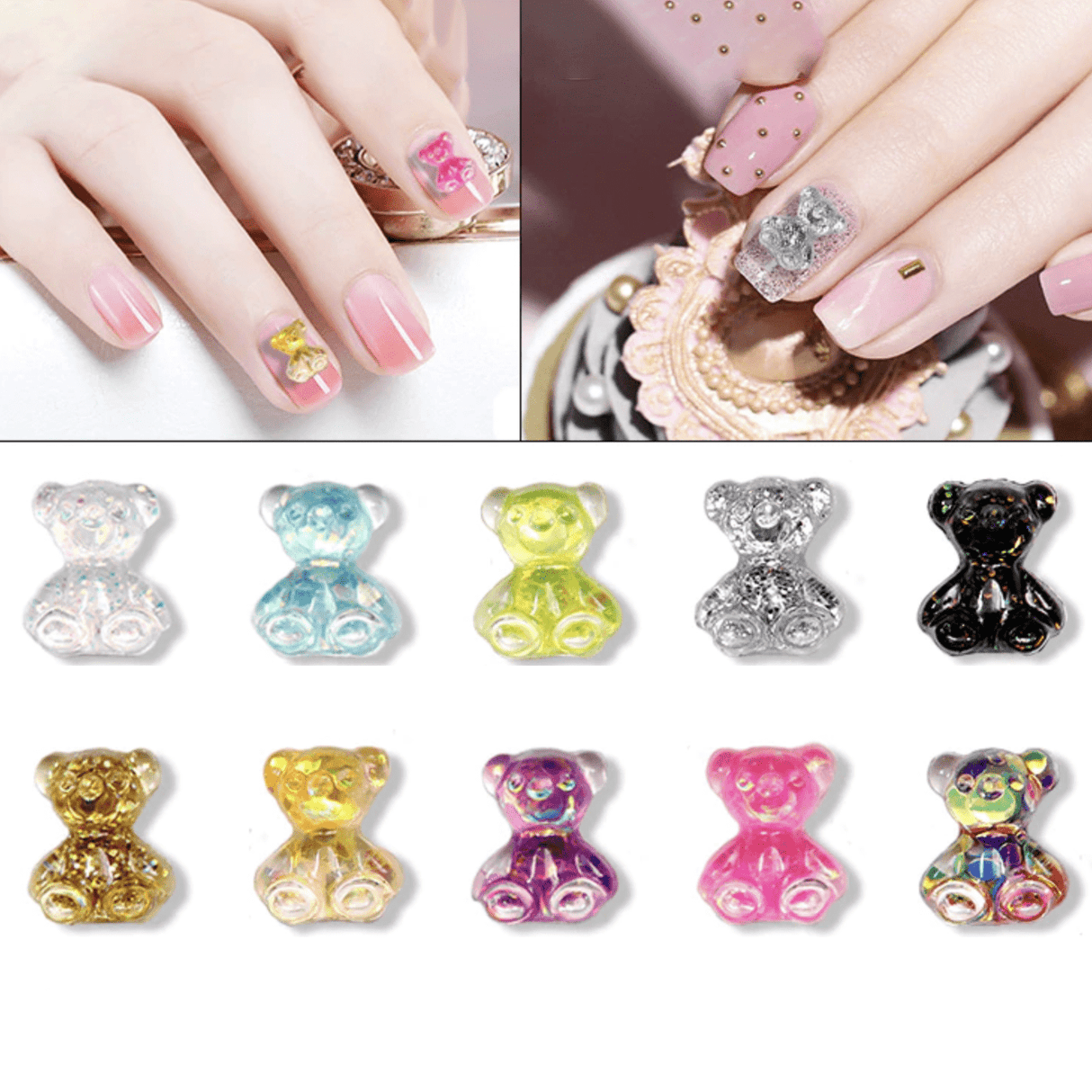 JNBS 3D Kawaii Charm Art Glitter Gummy Bear (Jar of 3 pcs) 1
