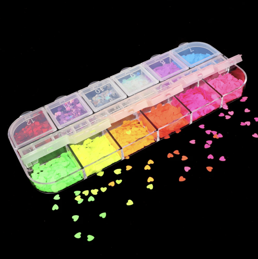 JNBS Glitter Neon Glow in the dark Heart (Set of 12 Grids)