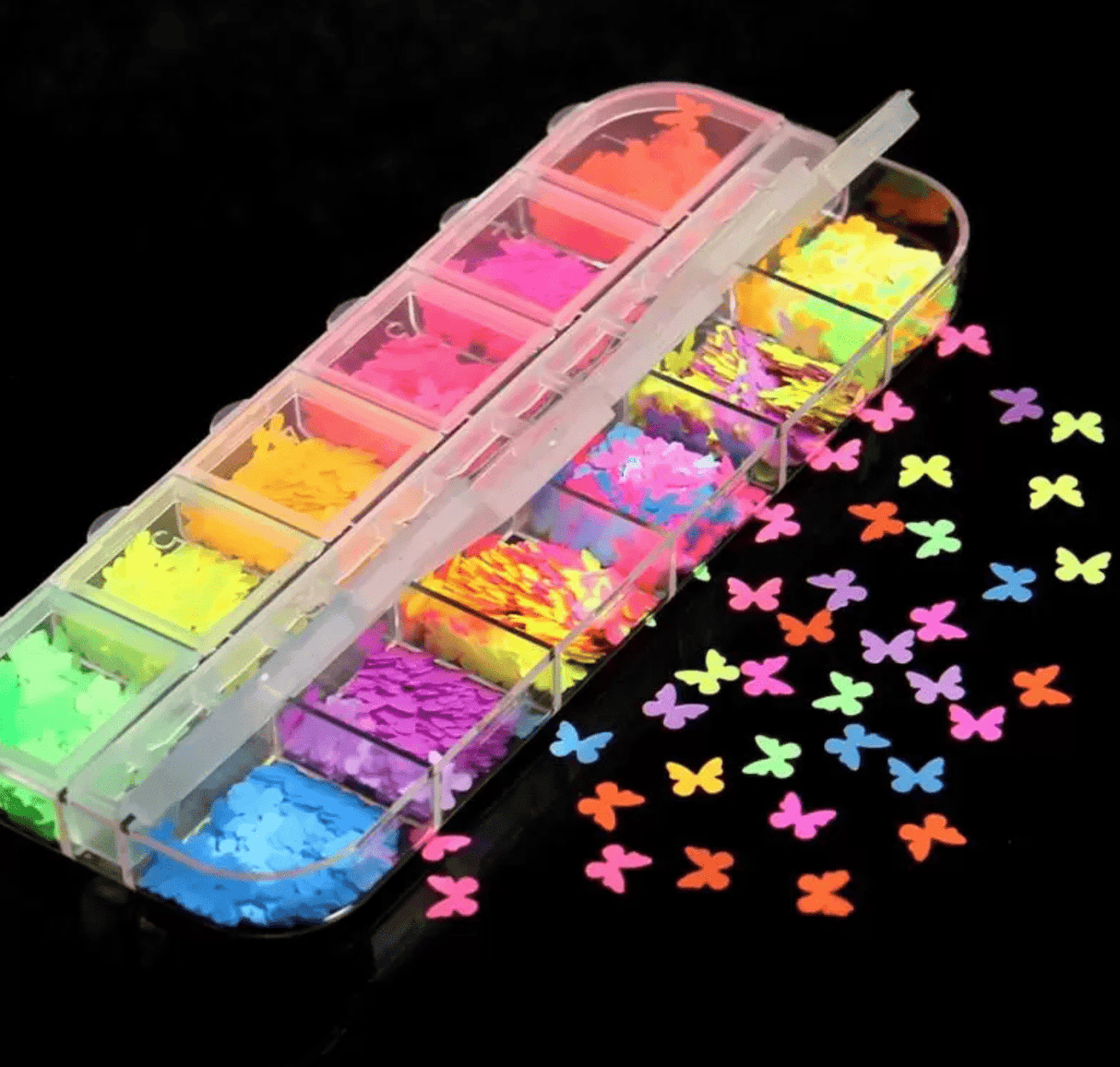 JNBS Glitter Neon Glow in the dark Butterfly (Set of 12 Grids)