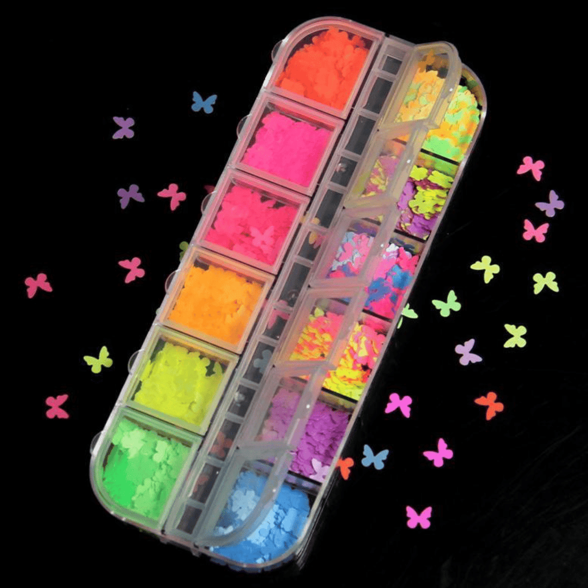 JNBS Glitter Neon Glow in the dark Butterfly (Set of 12 Grids)