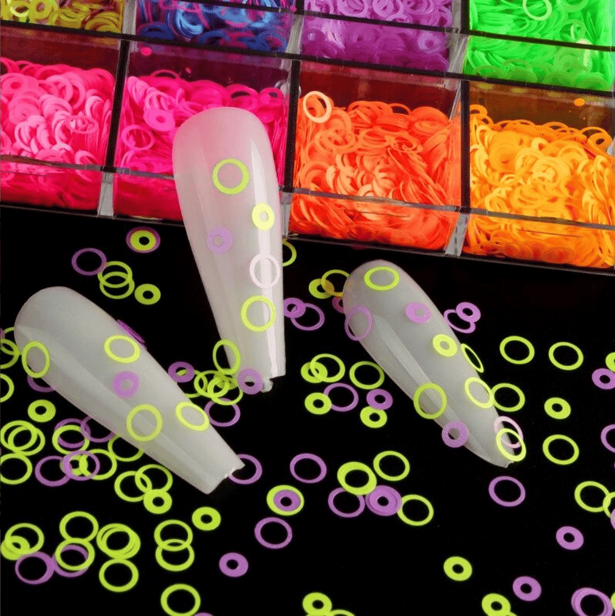 JNBS Glitter Neon Glow in the dark Hollow Circle (Set of 12 Grids)