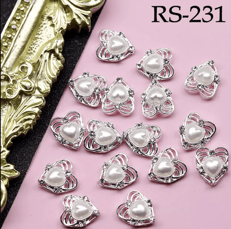 JNBS Alloy with Pearls Crystal Zircon HEART Nail Charm RS230, RS231, RS232