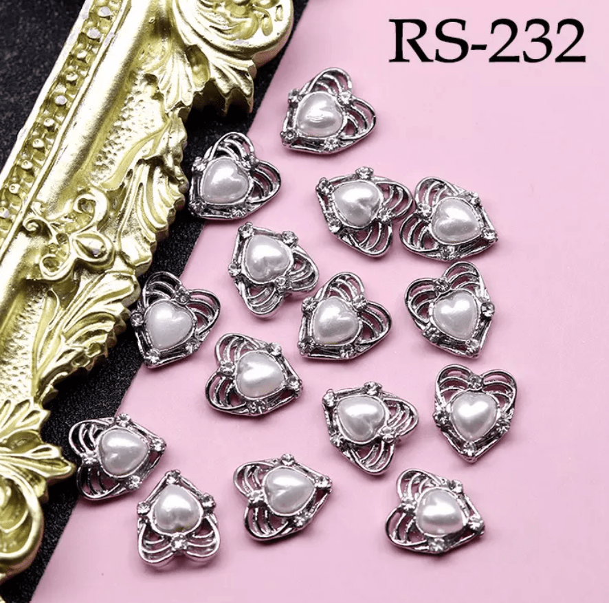JNBS Alloy with Pearls Crystal Zircon HEART Nail Charm RS230, RS231, RS232