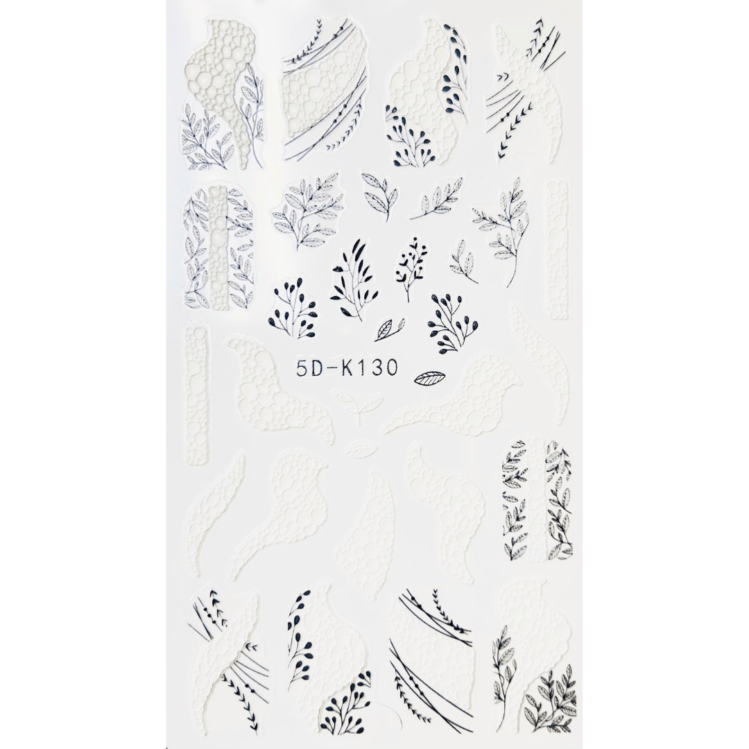 JNBS 5D Embossed Nail Sticker White FLORAL