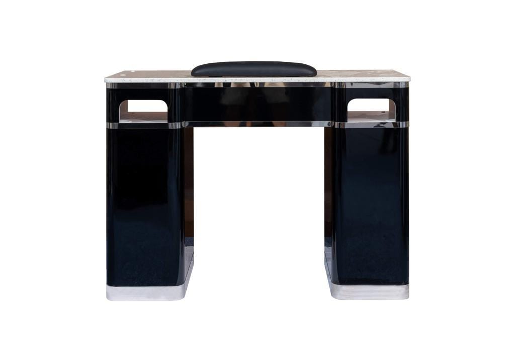 JNBS Nail Table Black With Chrome Spectrum and Marble Top