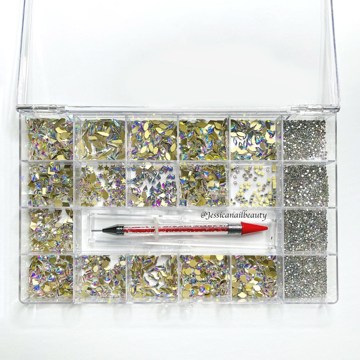 JNBS Empty Charm/Rhinestone Plastic Box (21 Slots Removable)