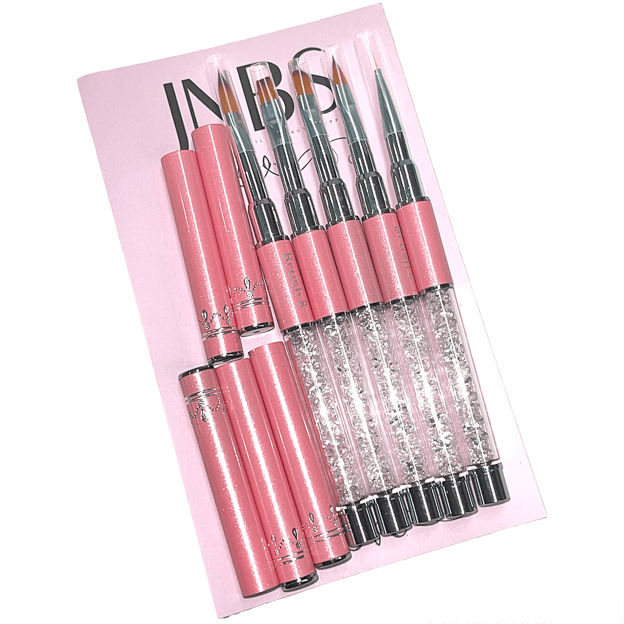 JNBS Nail Brush Set - Pink Nail Art Brush With Lid (5pcs)